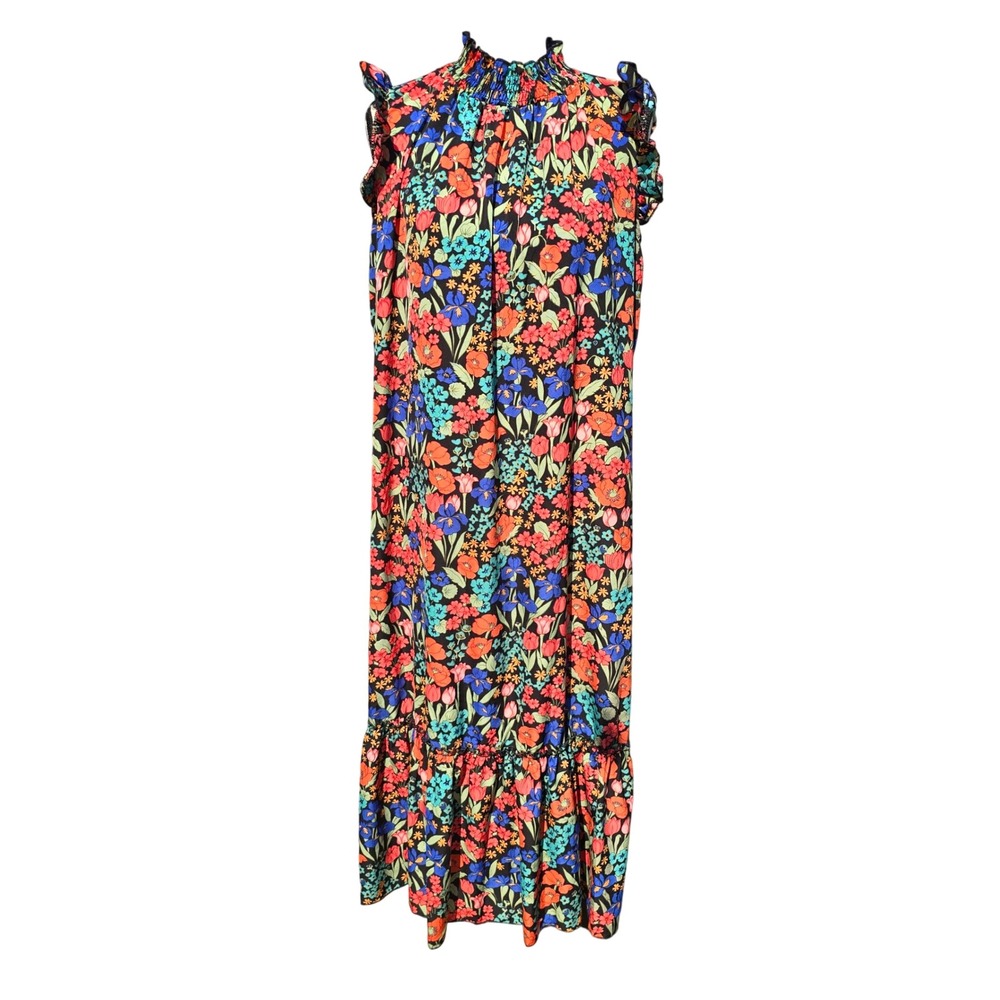 Emery 3G Rose Floral Print Maxi Dress Ruffle Sleeveless Summer Casual Small‎